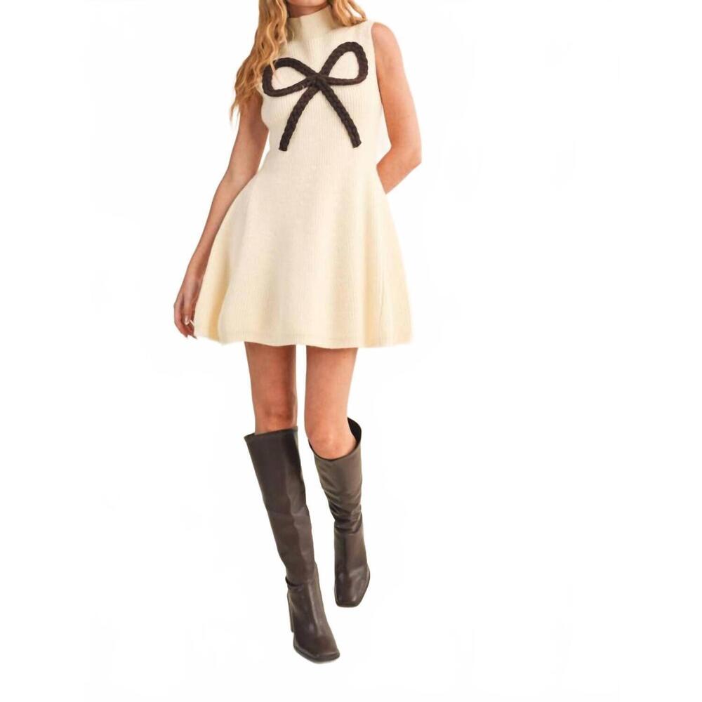 NEW KLESIS bow on top sweater dress in cream - Picture 4 of 6